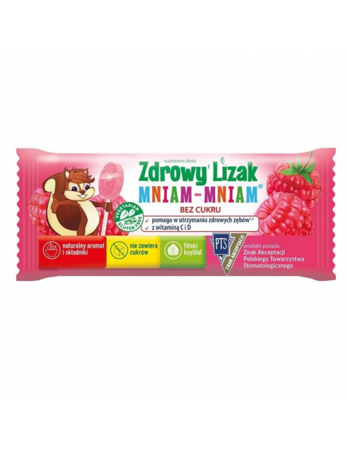LIZAK O SMAKU MALINOWYM Z WITAMINĄ D I C BEZGLUTENOWY 6 g - MNIAM MNIAM STARPHARMA