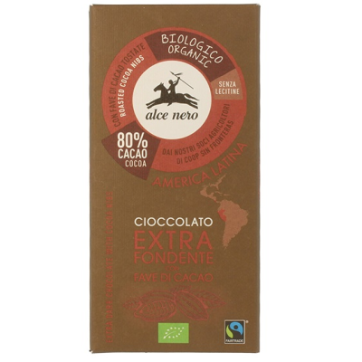 CZEKOLADA GORZKA Z ZIARNAMI KAKAOWCA FAIR TRADE BEZGLUTENOWA BIO 100 g - ALCE NERO