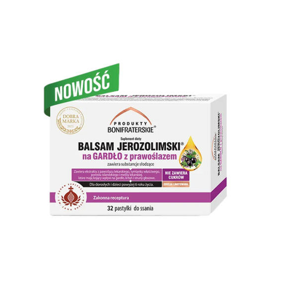 Balsam Jerozolimski na gardło z prawoślazem 32 pastyki do ssania - Produkty Bonifraterskie