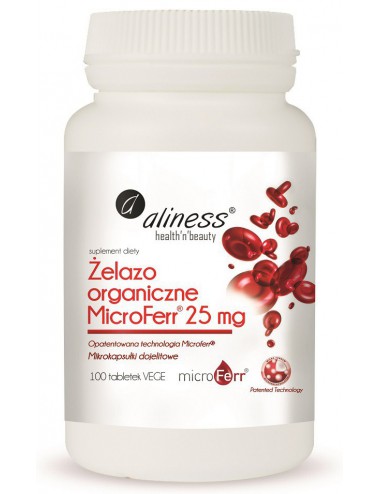 Żelazo organiczne MicroFerr 25mg 100tabl Aliness