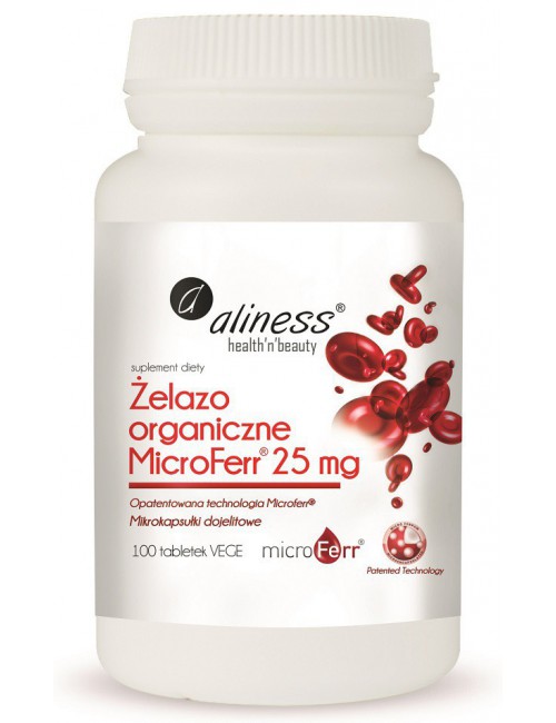 Żelazo organiczne MicroFerr 25mg 100tabl Aliness